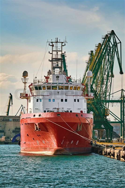 Offshore Supply Ship (Platform Supply Vessel) in the Port, stock photo