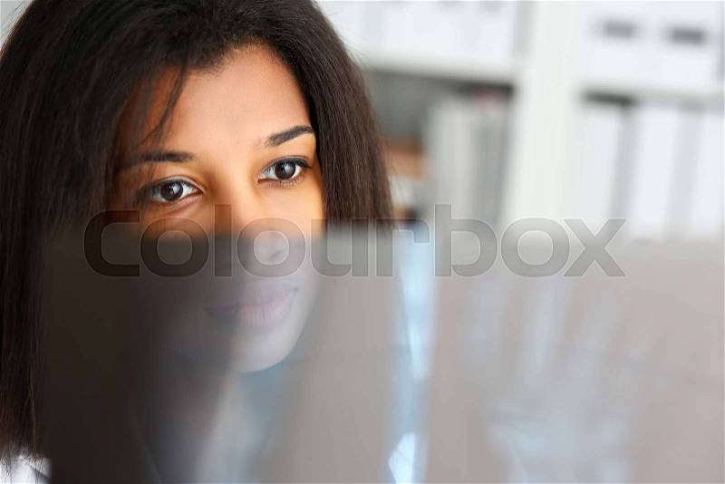 Female black doctor hold in arm and look at xray photography discussing it with female patient portrait. Bone disease exam medic assistance cancer test healthy ..., stock photo