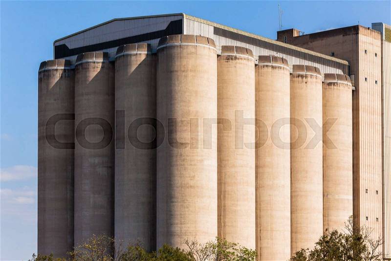 Agriculture grain silos tall storage tanks Structure, stock photo