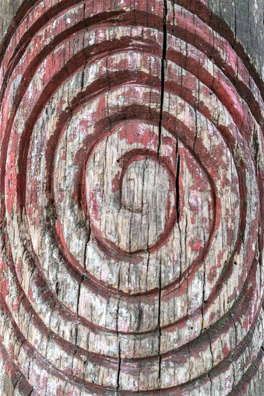 Spiral symbol engraved on the bark of a tree. Ideal for concepts, backgrounds and textures, stock photo