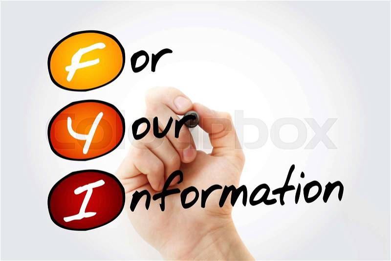 FYI - For Your Information, acronym business concept background, stock photo