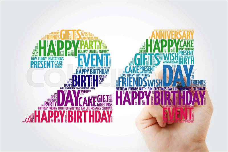 Happy 24th birthday word cloud collage concept with marker, stock photo