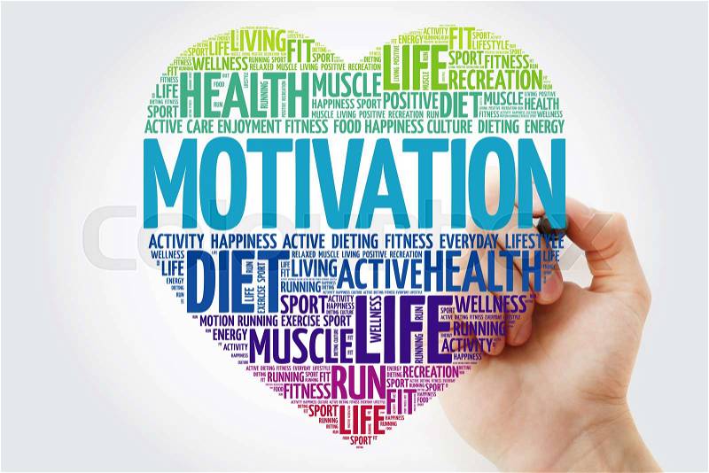 MOTIVATION heart word cloud with marker, fitness, sport, health concept, stock photo