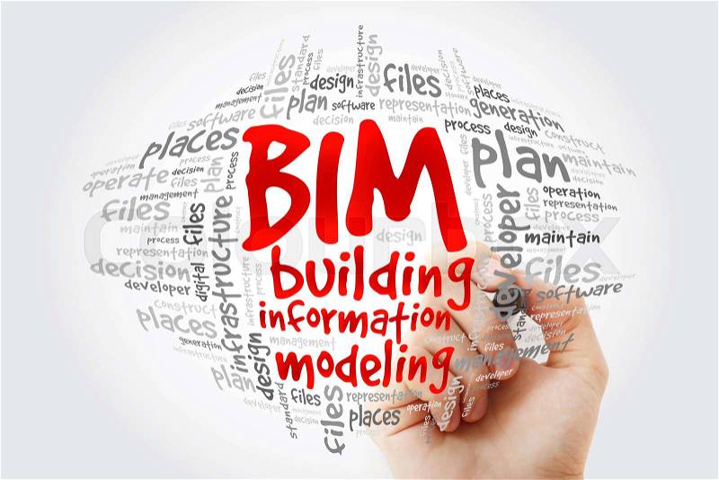 BIM - building information modeling word cloud with marker, business concept, stock photo