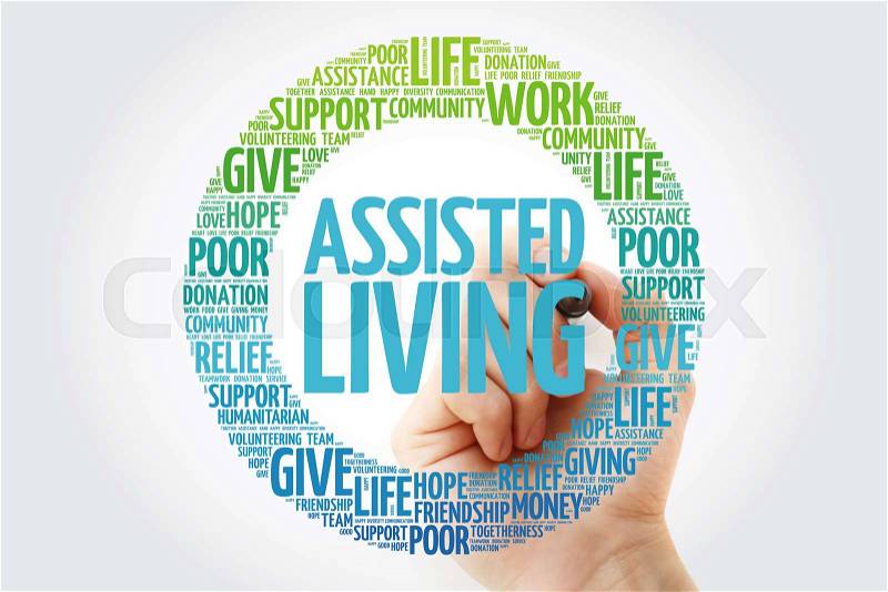 Assisted Living word cloud with marker, social concept background, stock photo