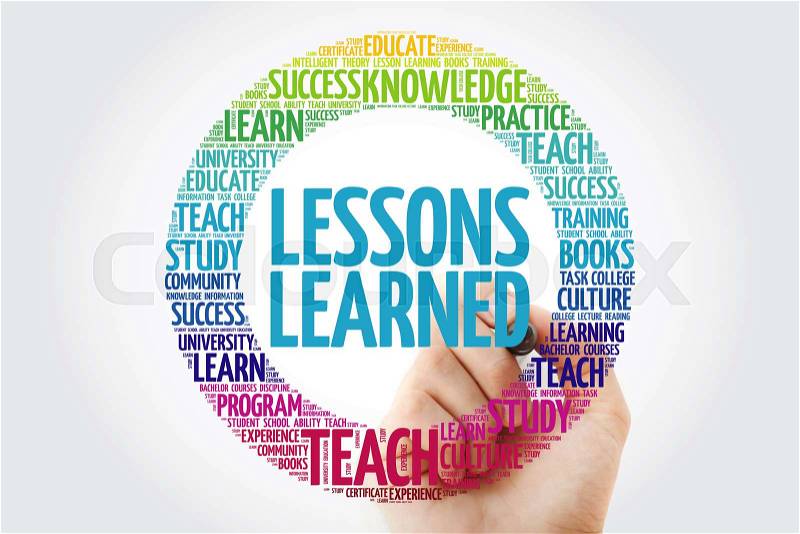 Lessons Learned word cloud with marker, education concept background, stock photo