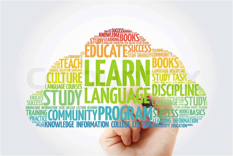 Learn Language word cloud with marker, education business concept, stock photo