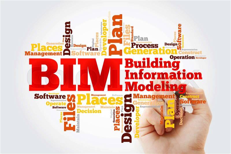 BIM - building information modeling word cloud with marker, business concept, stock photo