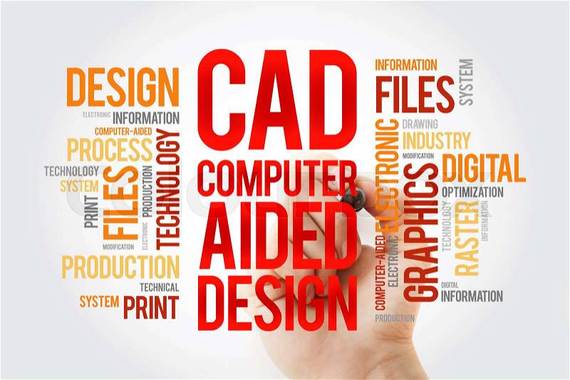 CAD - Computer Aided Design word cloud with marker, business concept background, stock photo