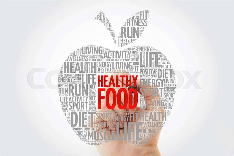 Healthy Food apple word cloud with marker, health concept, stock photo