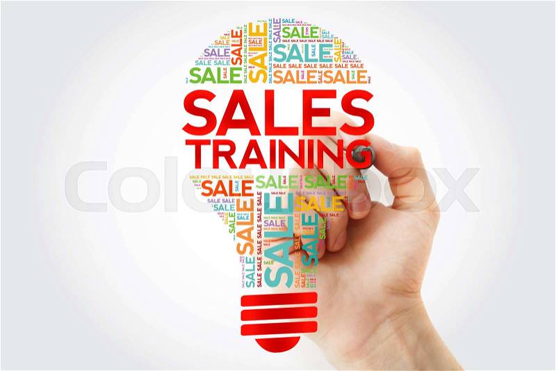 Sales Training bulb word cloud with marker, business concept background, stock photo