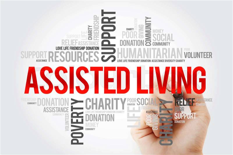 Assisted Living word cloud with marker, social concept background, stock photo