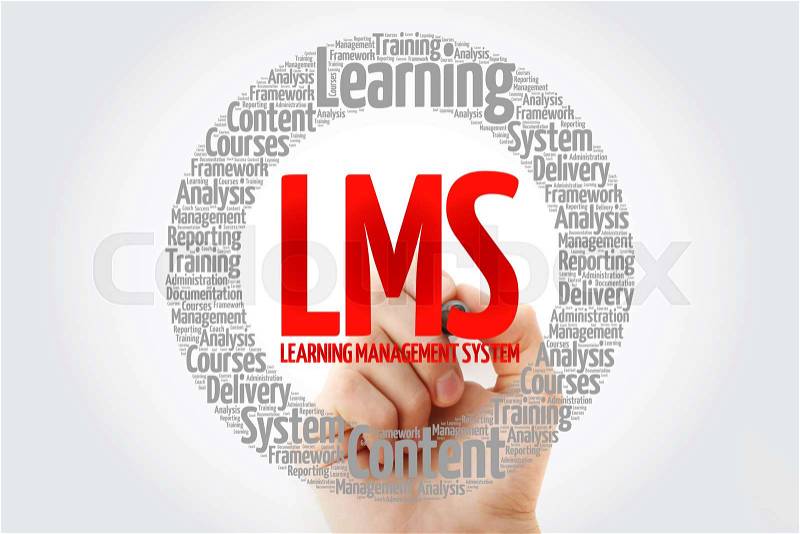 LMS - Learning Management System word cloud with marker, business concept background, stock photo