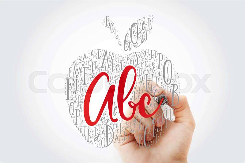 Apple made of alphabet letters with marker, education word cloud concept, stock photo