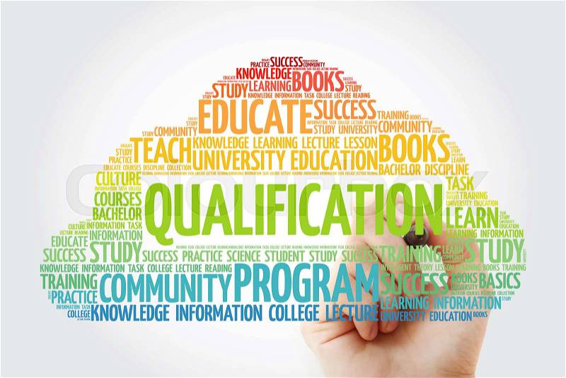 Qualification word cloud with marker, education business concept, stock photo