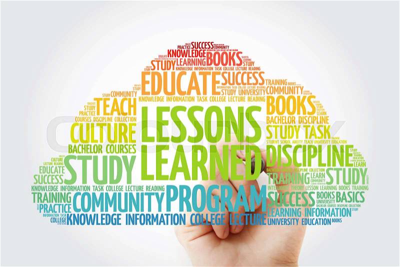 Lessons Learned word cloud collage with marker, education concept background, stock photo