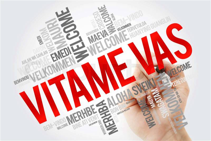 Vitame Vas (Welcome in Czech) word cloud in different languages, conceptual background with marker, stock photo