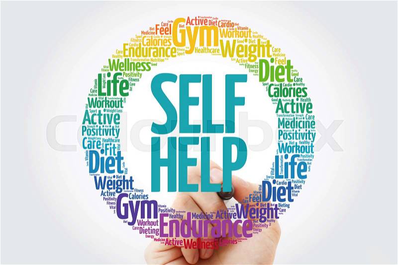 Self Help word cloud collage with marker, health concept background, stock photo