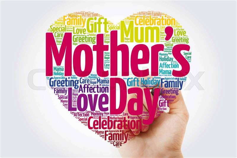 Mother\'s day heart word cloud with marker, holiday concept background, stock photo