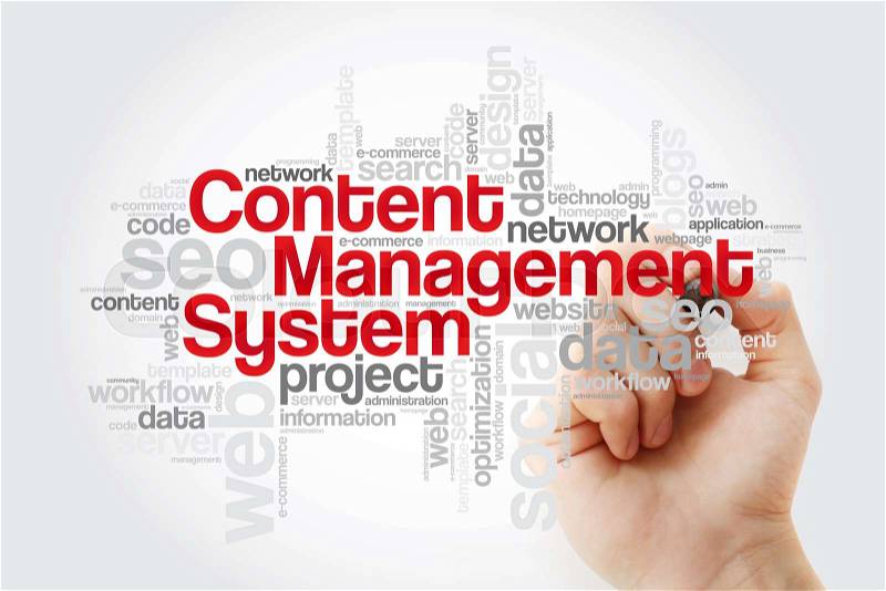 Content Management System word cloud with marker, business concept background, stock photo
