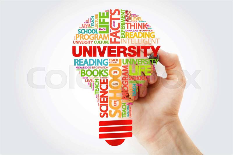 UNIVERSITY bulb word cloud with marker, business concept, stock photo