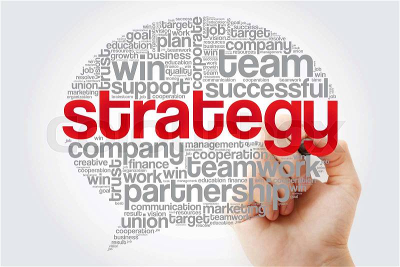 Strategy Think Bubble word cloud with marker, business concept background, stock photo