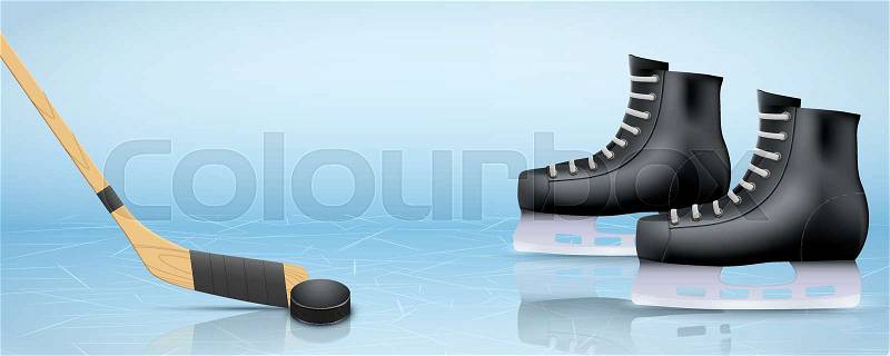 Banner Template of Ice Hockey with sticks and puck and Skating boots. Poster of Recreation Advertising and Announcement. Vector Illustration, vector