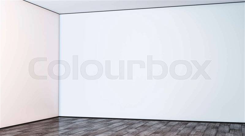 Blank white large gallery wall corner in hall mockup, 3d rendering. Empty hall angle and floor mock up. Clear lobby interior with art display template. Indoor sunny ..., stock photo