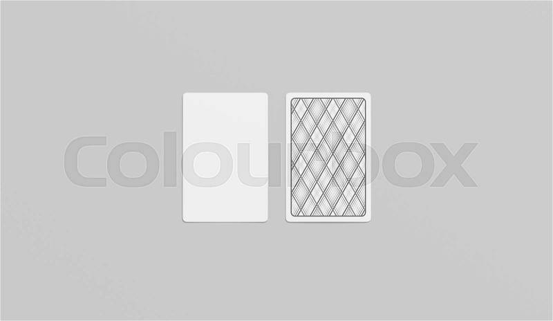 Blank white playing cards face and shirt mockup, isolated, 3d rendering. Empty card display mock up, top view. Clear hazard game luck or risk. Blackjack or fool in ..., stock photo