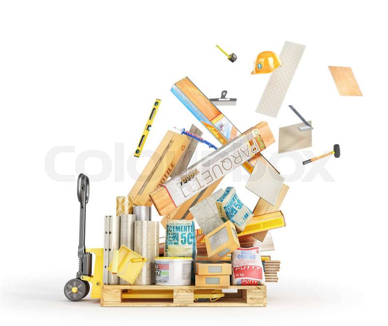Different floor coating materials type on the pallet. 3d illustration, stock photo