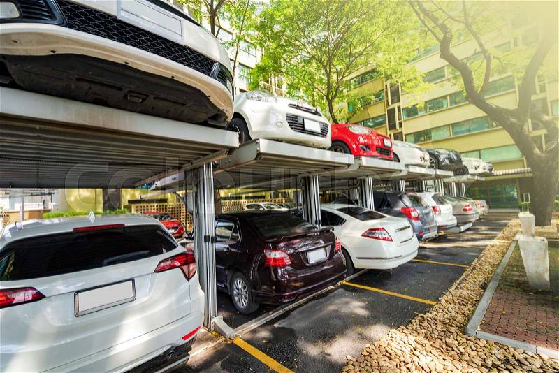 Multi level Car Parking System, Automated car parking system in Bangkok, Thailand, stock photo