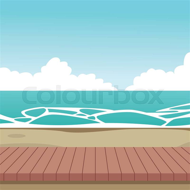 Wooden beach landscape cartoon vector illustration graphic design, vector
