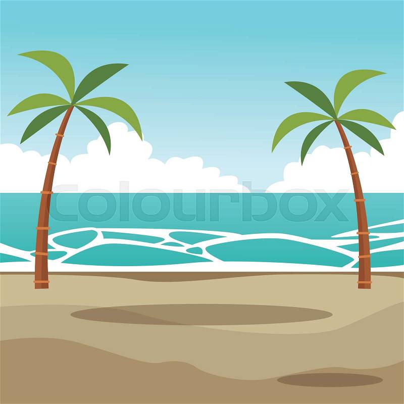 Beach palms landscape cartoon vector illustration graphic design, vector