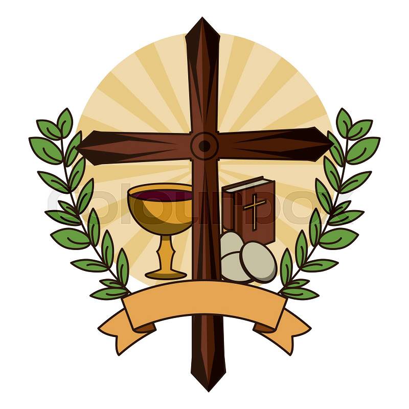 Christian cross symbol with catholic symbols vector illustration graphic  design, vector - Stock Image - Everypixel