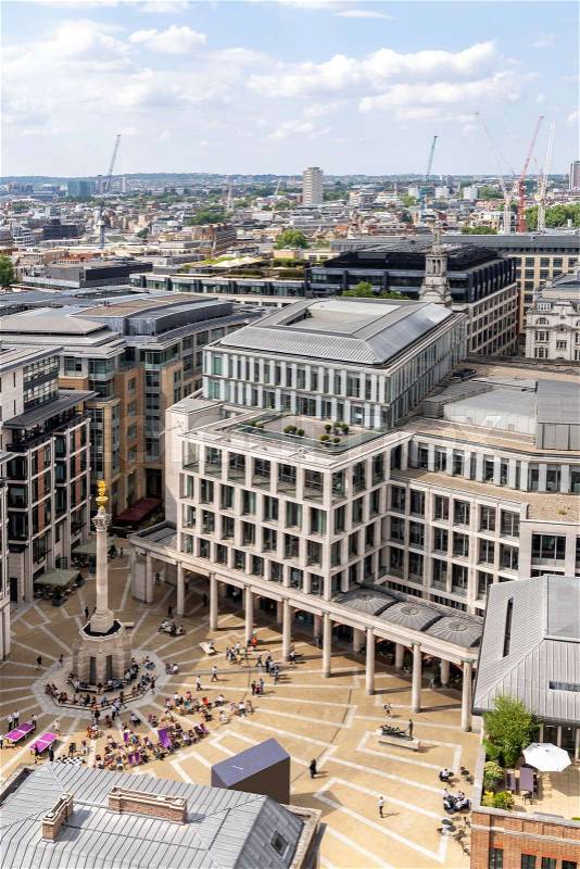 London stock exchange building at Paternoster Square next to St Paul\'s Cathedral in the City of London, England, stock photo