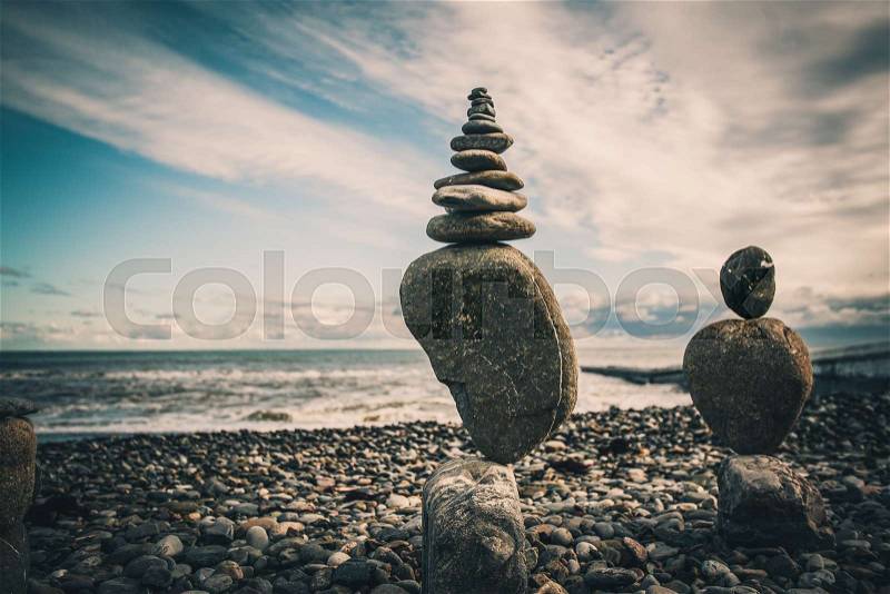 Stones balance. Well-balanced of pebbles, stock photo