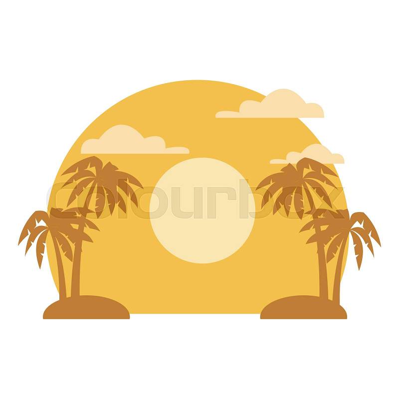Palms on sunset landscape icon vector illustration graphic design, vector