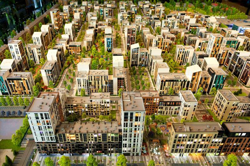 Layout of a residential area of urban condominium in miniature, stock photo