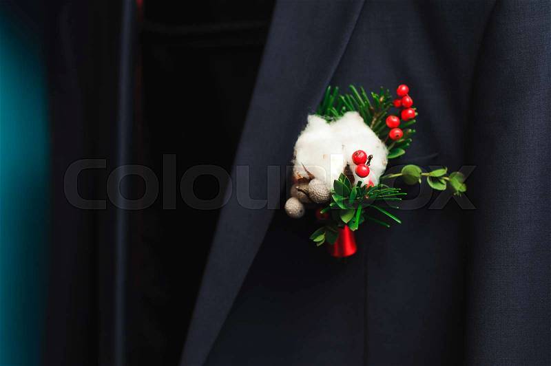 Attractive young elegant groom dressed wedding tuxedo costume is waiting for the bride, stock photo