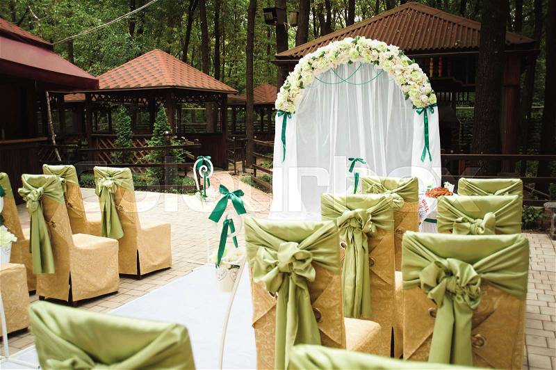 Wedding ceremony decoration, beautiful wedding decor, flowers, stock photo