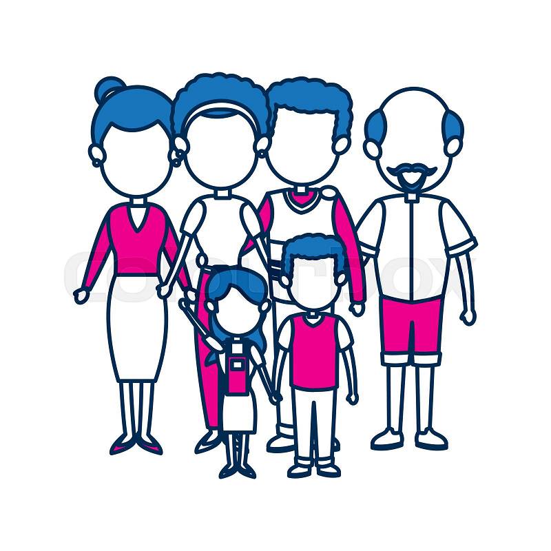 Cute family people together in blue image vector illustration, vector