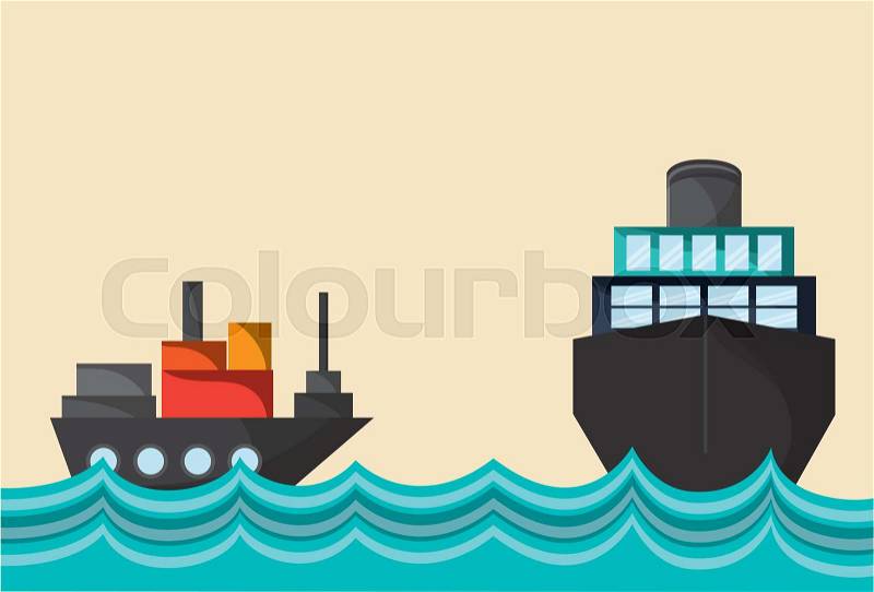 Flat design cargo ship on water image vector illustration, vector
