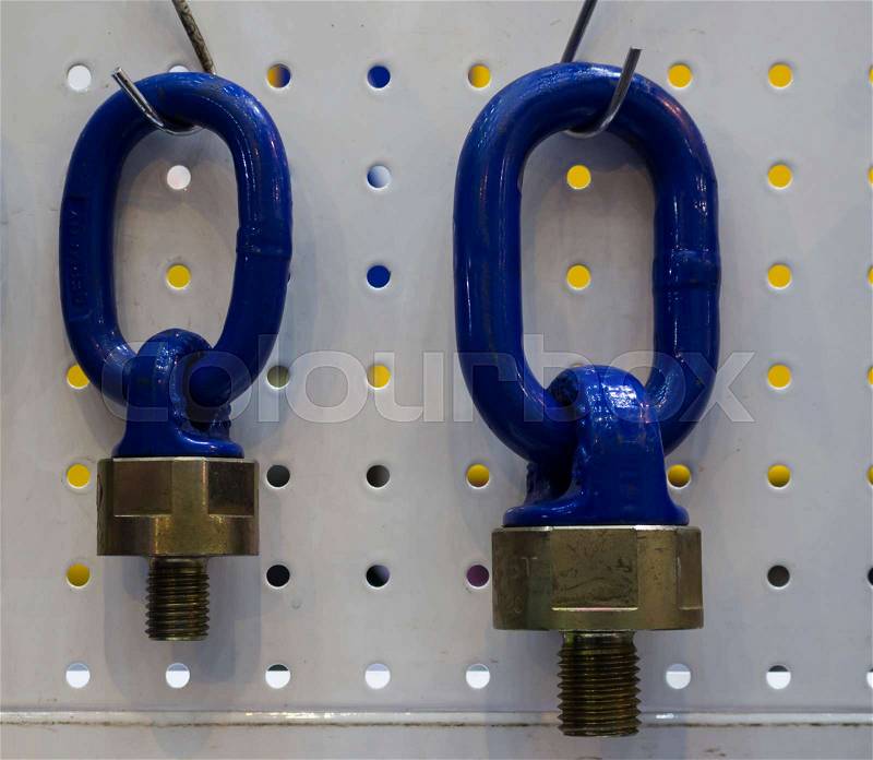Hook for lift heavy tooling for factory ; close up, stock photo