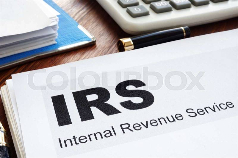 IRS Internal Revenue Service documents and folder, stock photo