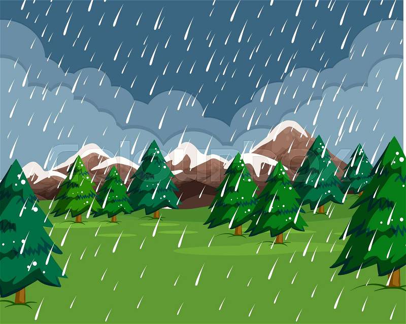 Raining in the rain scene illustration, vector
