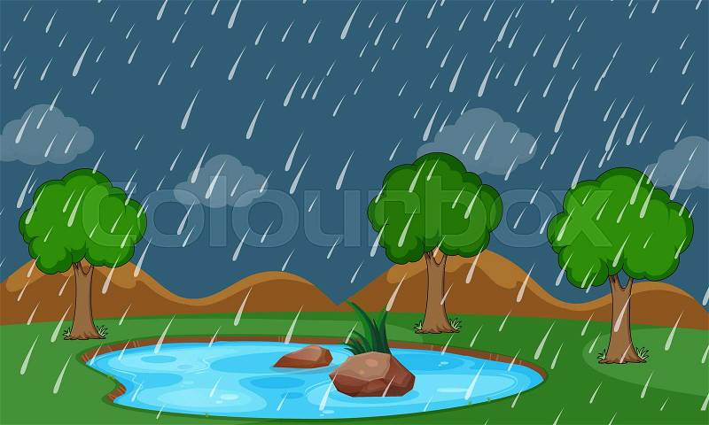 A nature raining scene illustration, vector