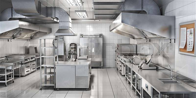 Industrial kitchen. Restaurant kitchen. 3d illustration, stock photo