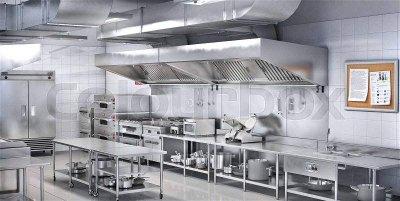 Industrial kitchen. Restaurant kitchen. 3d illustration, stock photo