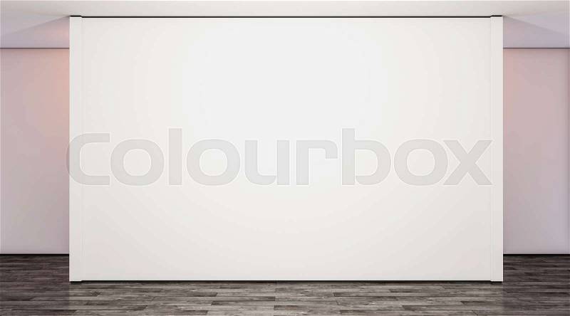 Blank white large gallery wall in studio mock up, 3d rendering. Empty modern lobby with exibition wal mockup. Clear presentation room. Wide poster on floor template, stock photo