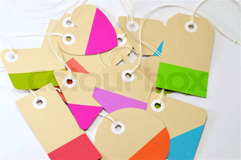 Paper tag on white background, ideal for your shopping projects or business topics, stock photo